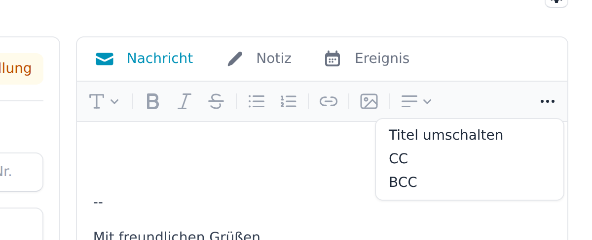 Menü mit Titel umschalten, CC und BCC
