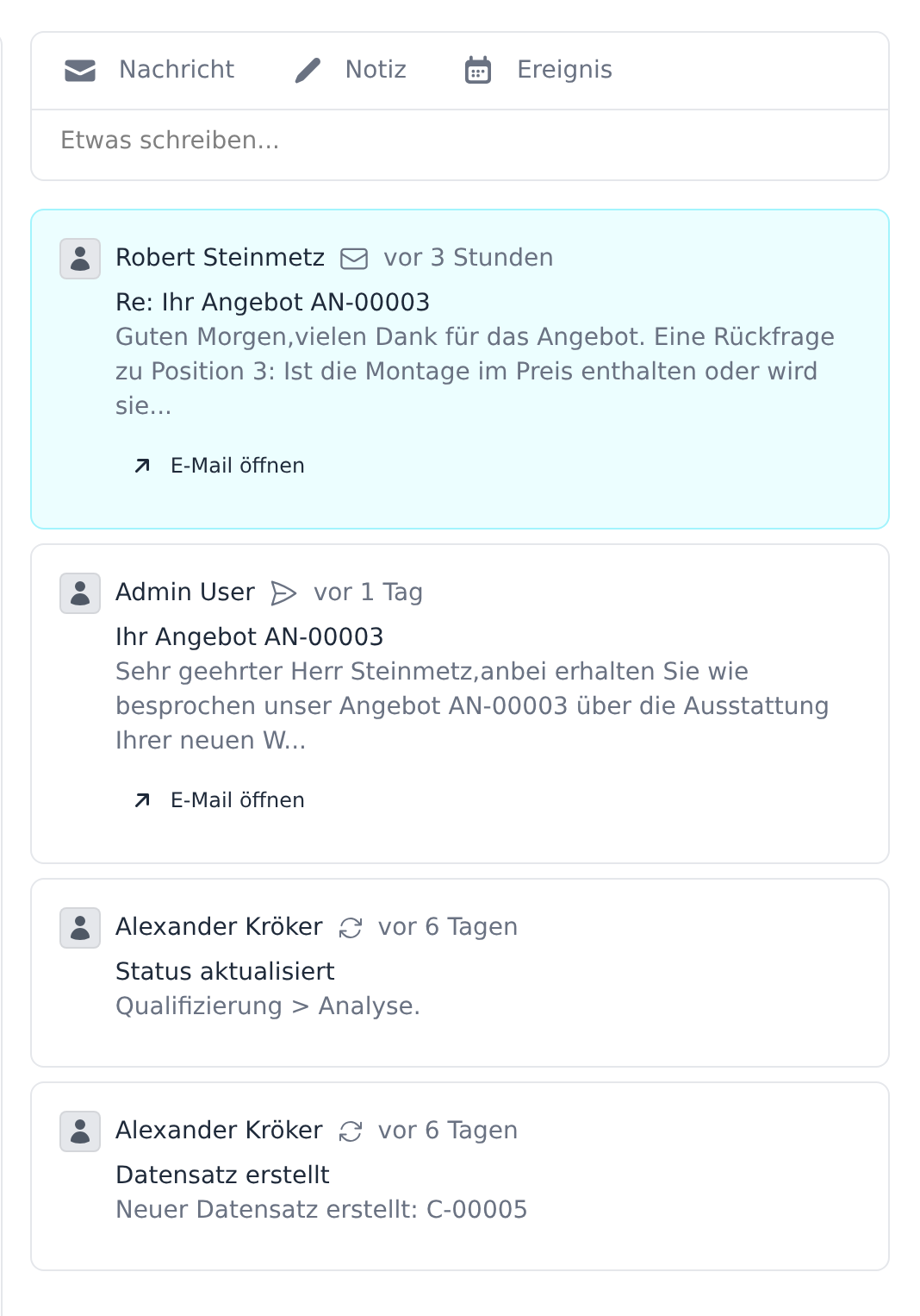 Verlauf eines Vorgangs mit hervorgehobener Kundenantwort