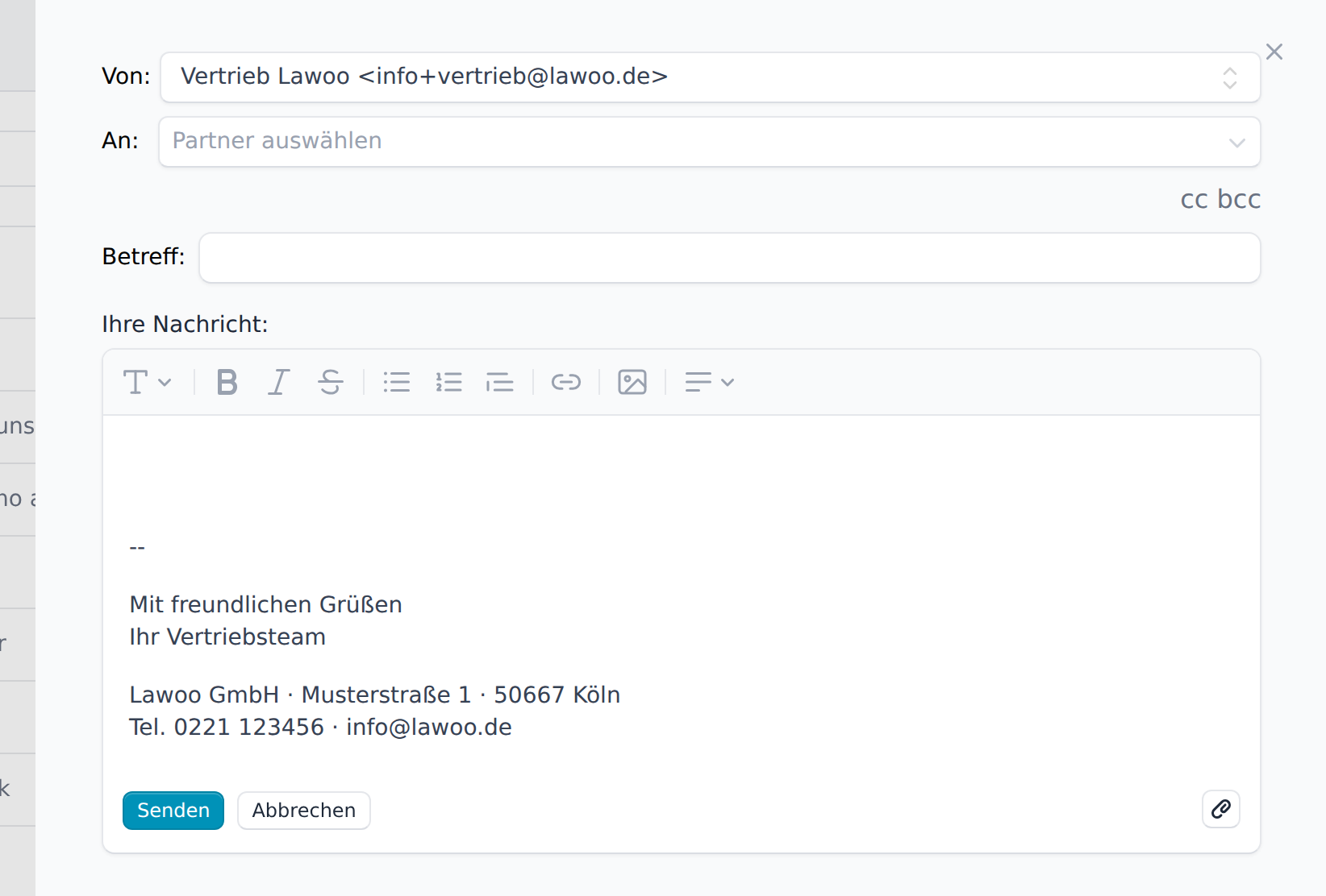 Fenster zum Schreiben einer neuen E-Mail