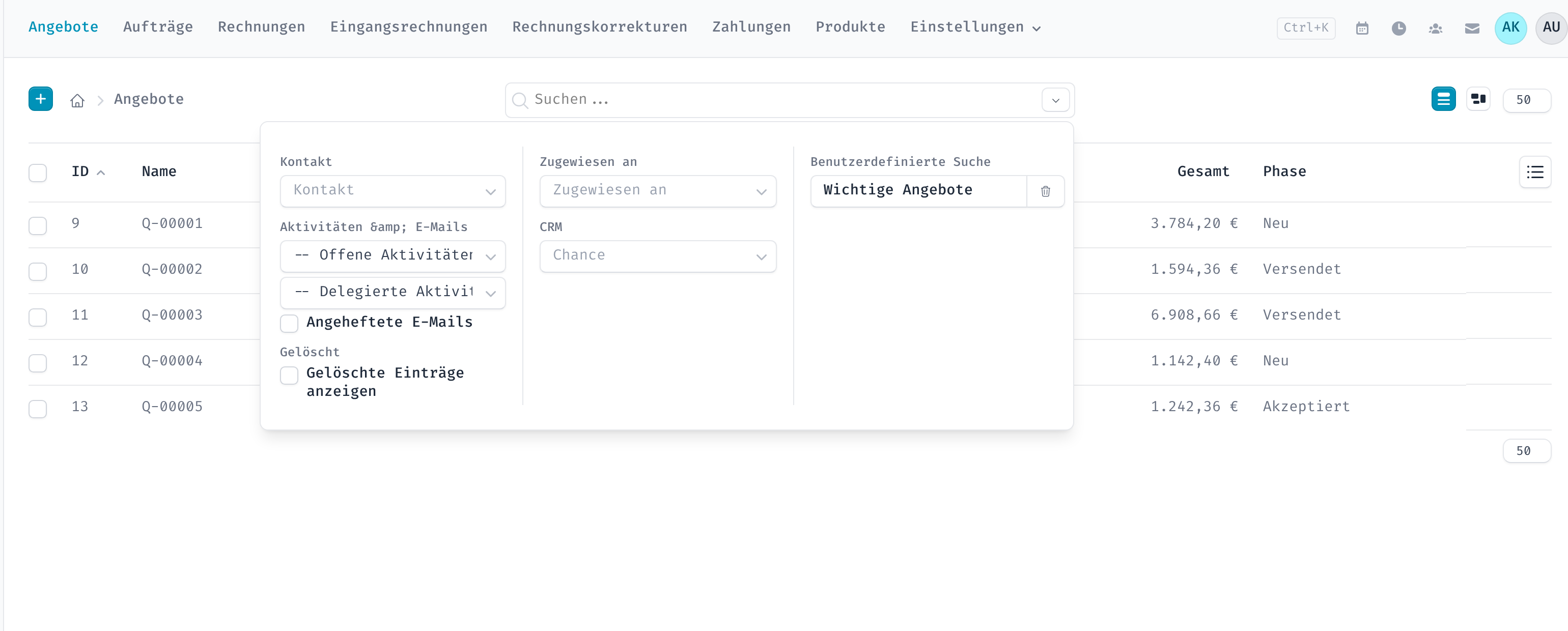 Gespeicherter Filter als Schaltfläche in der Filterleiste