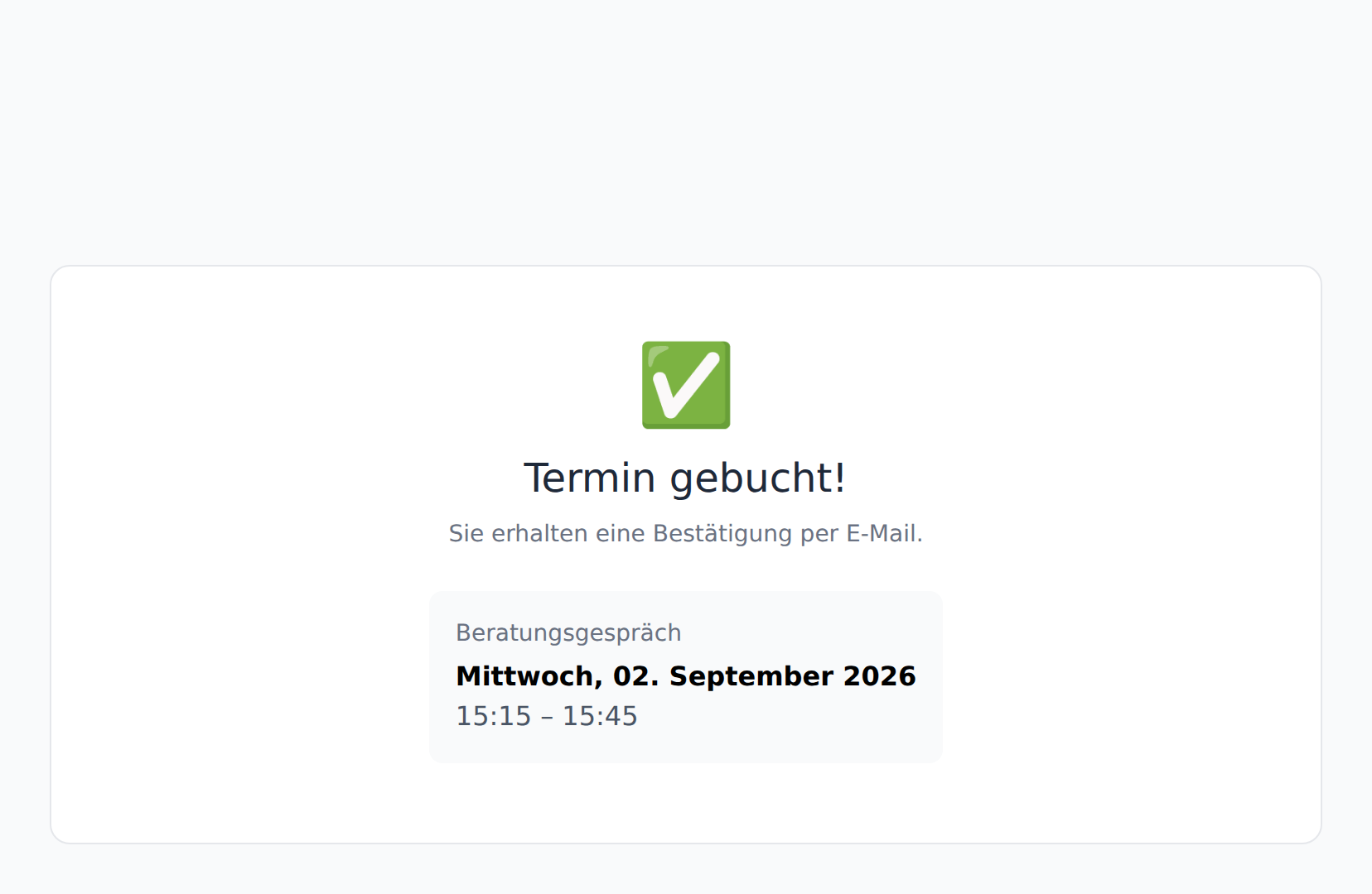 Bestätigung nach erfolgreicher Buchung