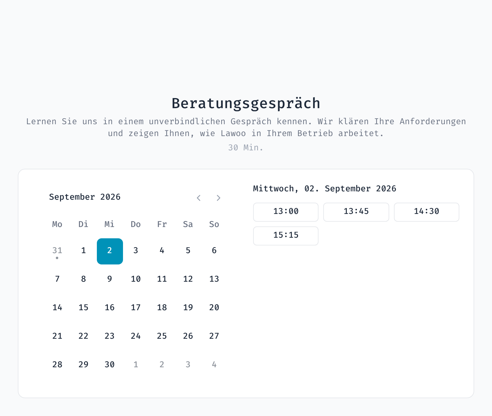 Freie Uhrzeiten nach Auswahl eines Tages