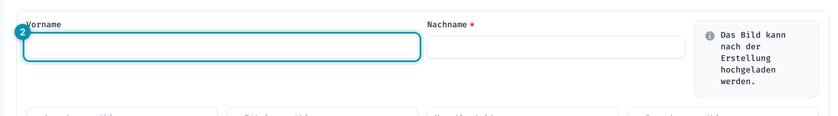 Die Felder Vorname und Nachname mit Markierungen