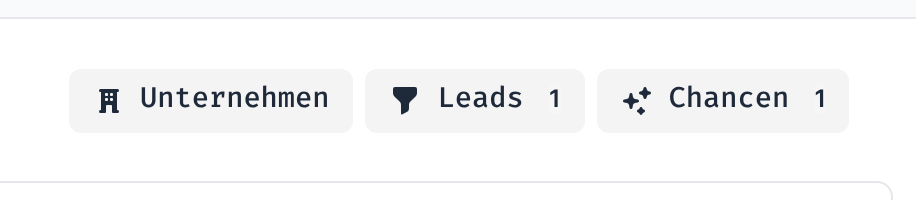 Schaltflächen Unternehmen, Leads und Chancen über dem Formular
