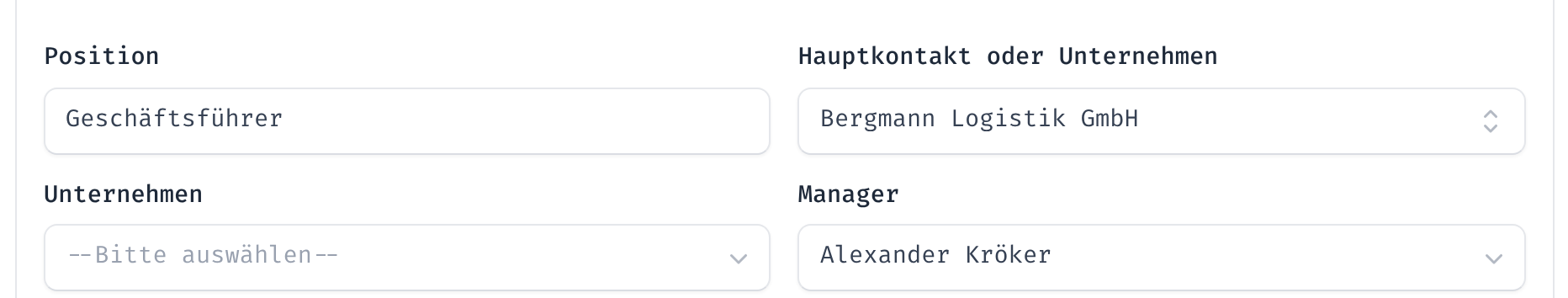 Zuordnung eines Kontakts zu einem Unternehmen im Reiter Sonstige Information