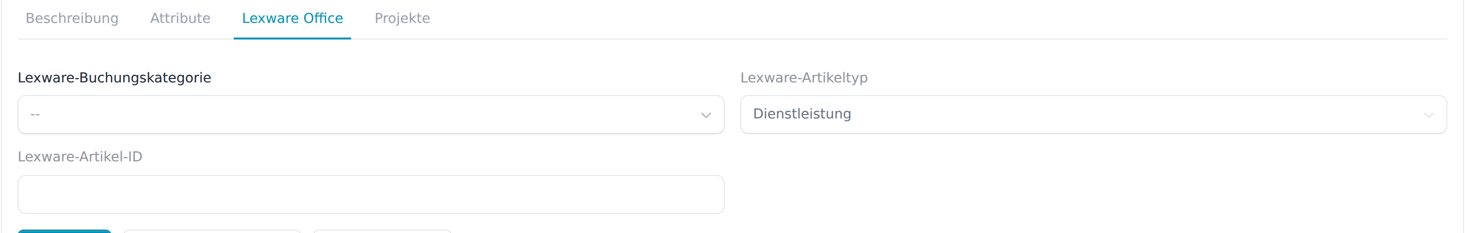 Reiter Lexware Office am Produkt mit Buchungskategorie, Artikeltyp und Artikel-ID