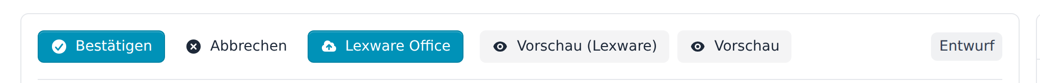 Schaltflächen am Rechnungsentwurf: Bestätigen, Lexware Office, Vorschau (Lexware), Vorschau