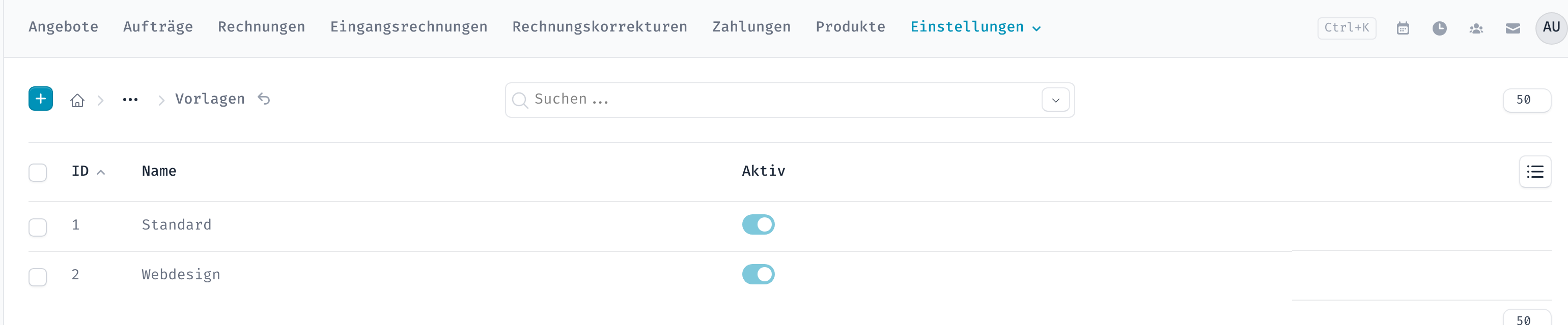 Liste der Angebotsvorlagen