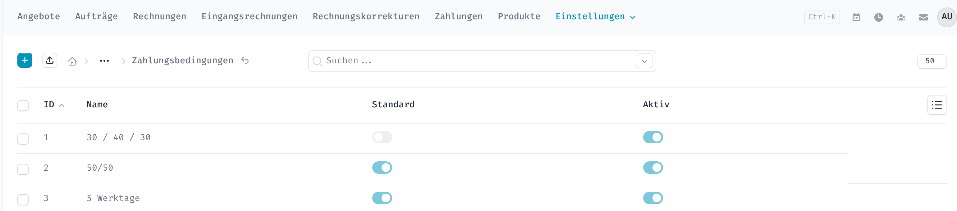 Liste der Zahlungsbedingungen